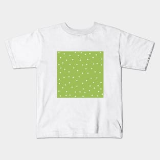 White Polka Dots on Green Background Kids T-Shirt